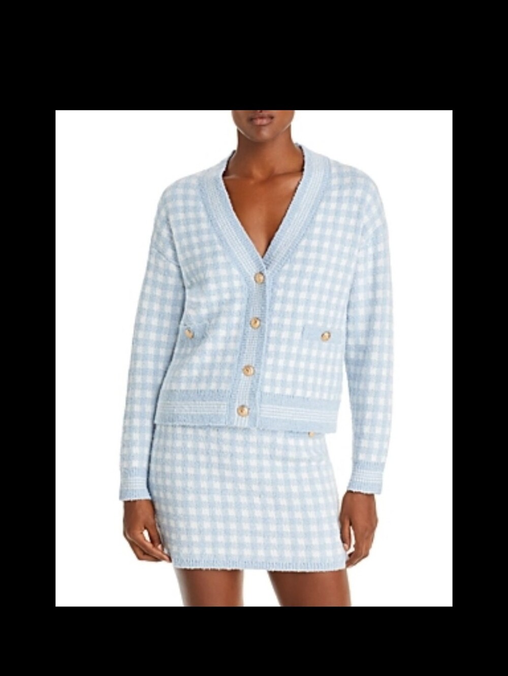 NWT Aqua Blue White Checkered Button Long Sleeve Cardigan M